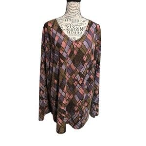 Ninety VINTAGE Womens top size 2X argyle diamond Gold Bling long sleeve